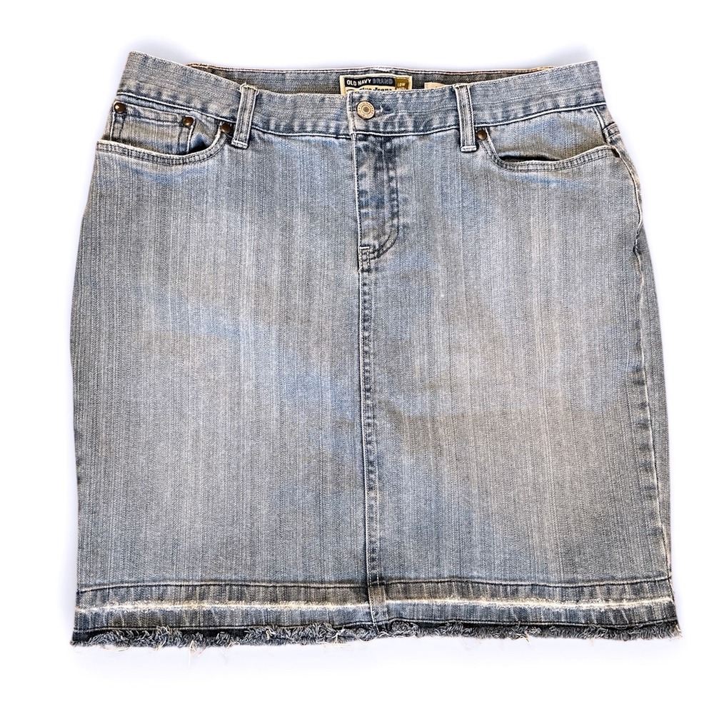 Y2K Denim Skirt Low Rise Distressed Hem Old Navy Size 10